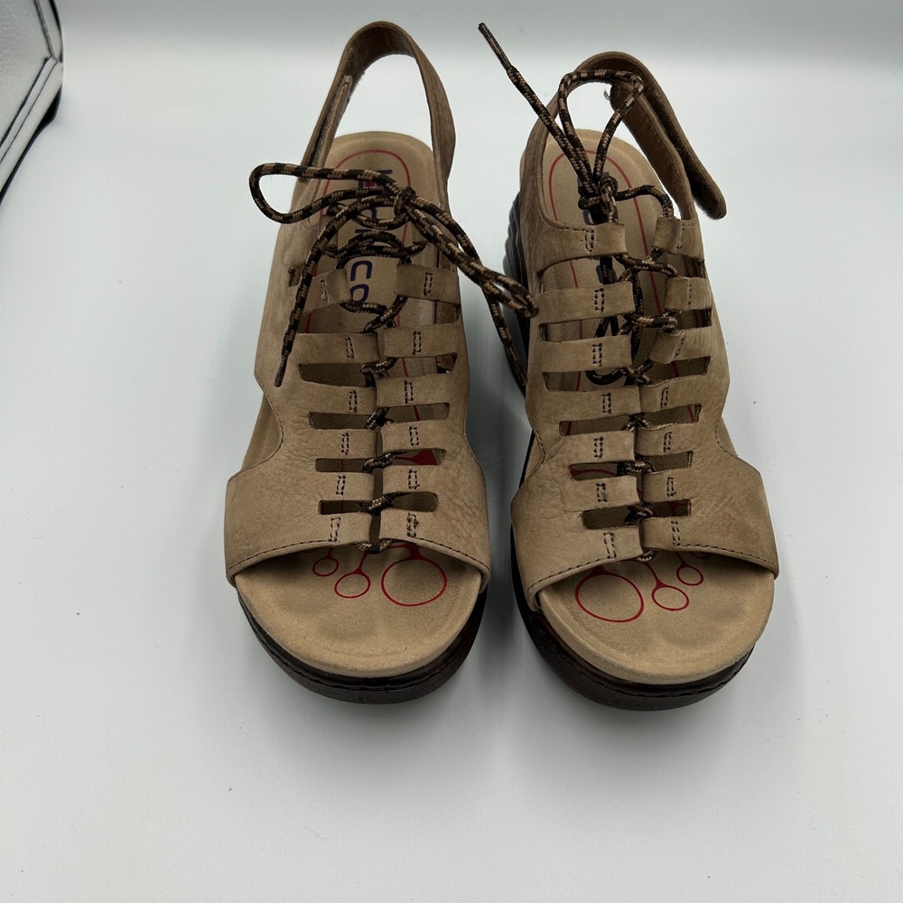 Bionica Wedge Sandals Womens 8 M Tan Leather Lace Up Cage Slingback 4552206